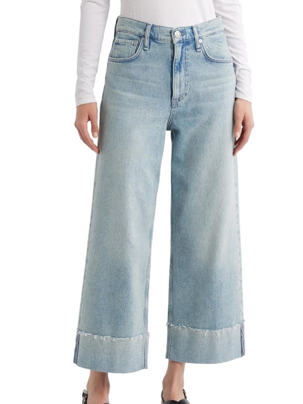 Rag & Bone Andi High Waist Raw Cuffed Ankle Wide Leg Jeans in Bloomfield